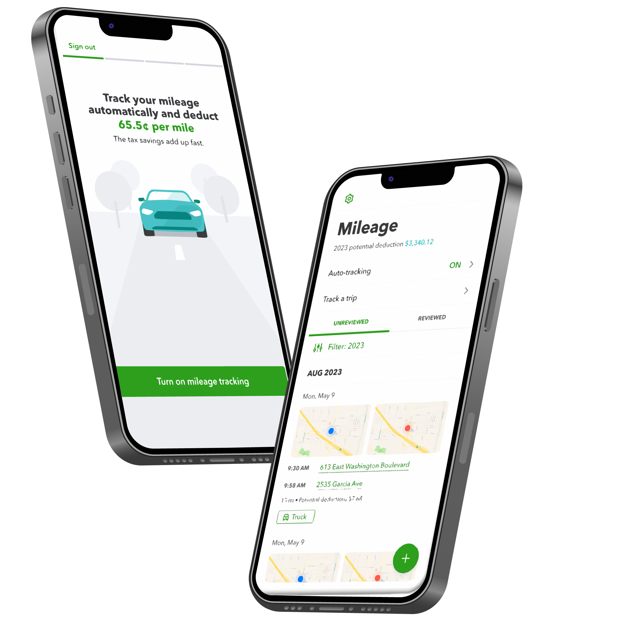 QuickBooks mileage tracking app screens