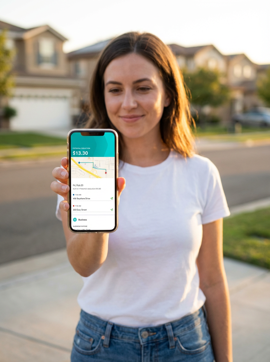 Person reviewing mileage on their phone