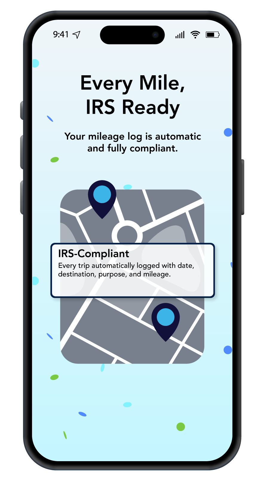 IRS compliant mileage tracking screen